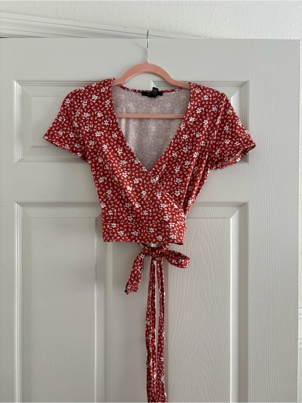 Forever 21 Red Floral Wrap Crop Top